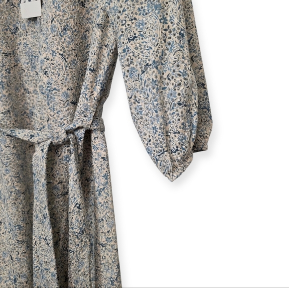 NWT ZARA Dress Medium Blue White Floral Tie Waist Women’s - Picture 5 of 16